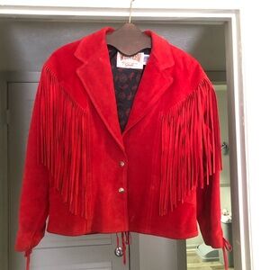 Rare Vintage 70s Western by Schott NYC Red Fringe Suede Jacket